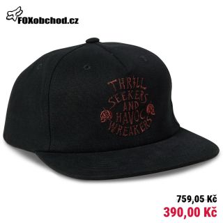 Pánská kšiltovka Fox No Contest SB Hat – Black ve snapback profilu: vyšší čelo, rovný kšilt a rychlé nastavení obvodu díky...
